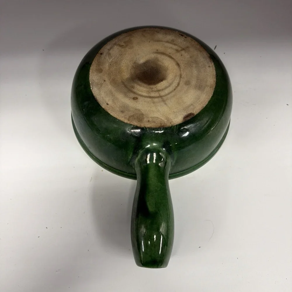 Vtg Landert 22 Fondue‎ Pot Switzerland Green Yellow 60s 70s Mod MCM Pottery Read